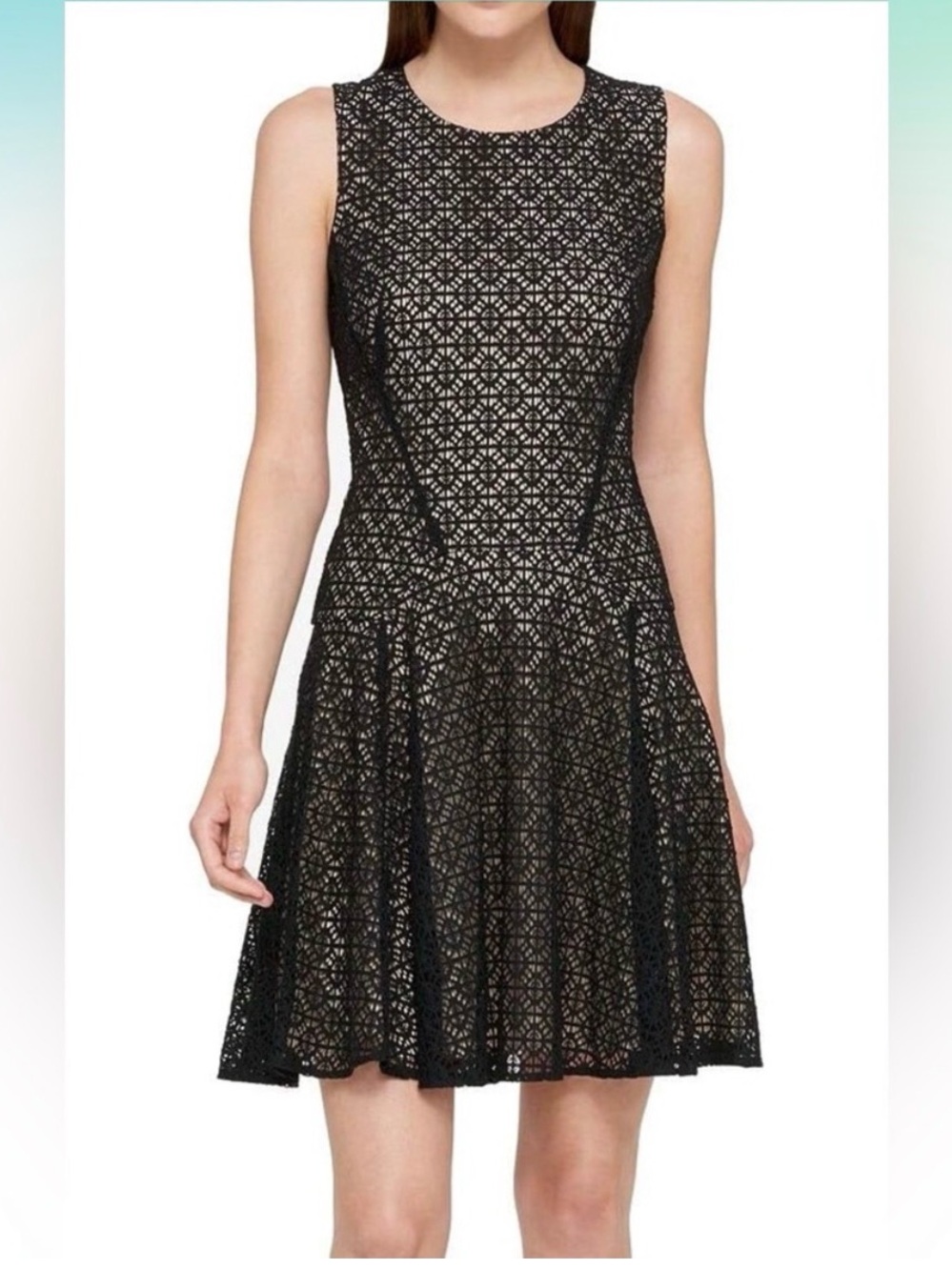 Tommy Hilfiger Black Sleeveless Lace Fit-and-Flare Dress Sz 4